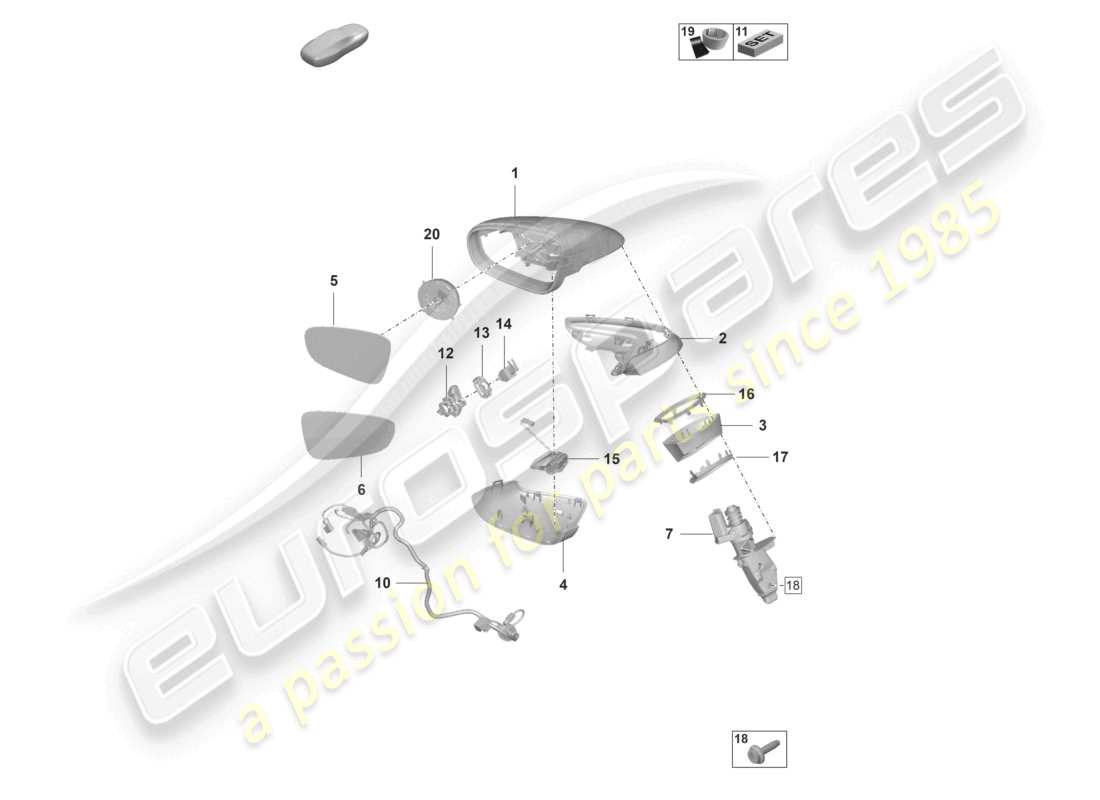 porsche 2020 (992-1 turbo / s) espejo exterior diagrama de piezas