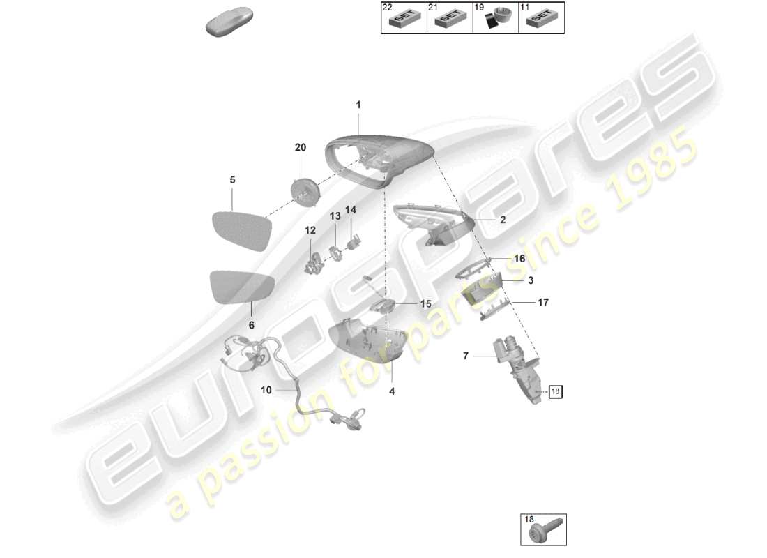 porsche 2024 (992-2) diagrama de piezas de accesorios del espejo exterior