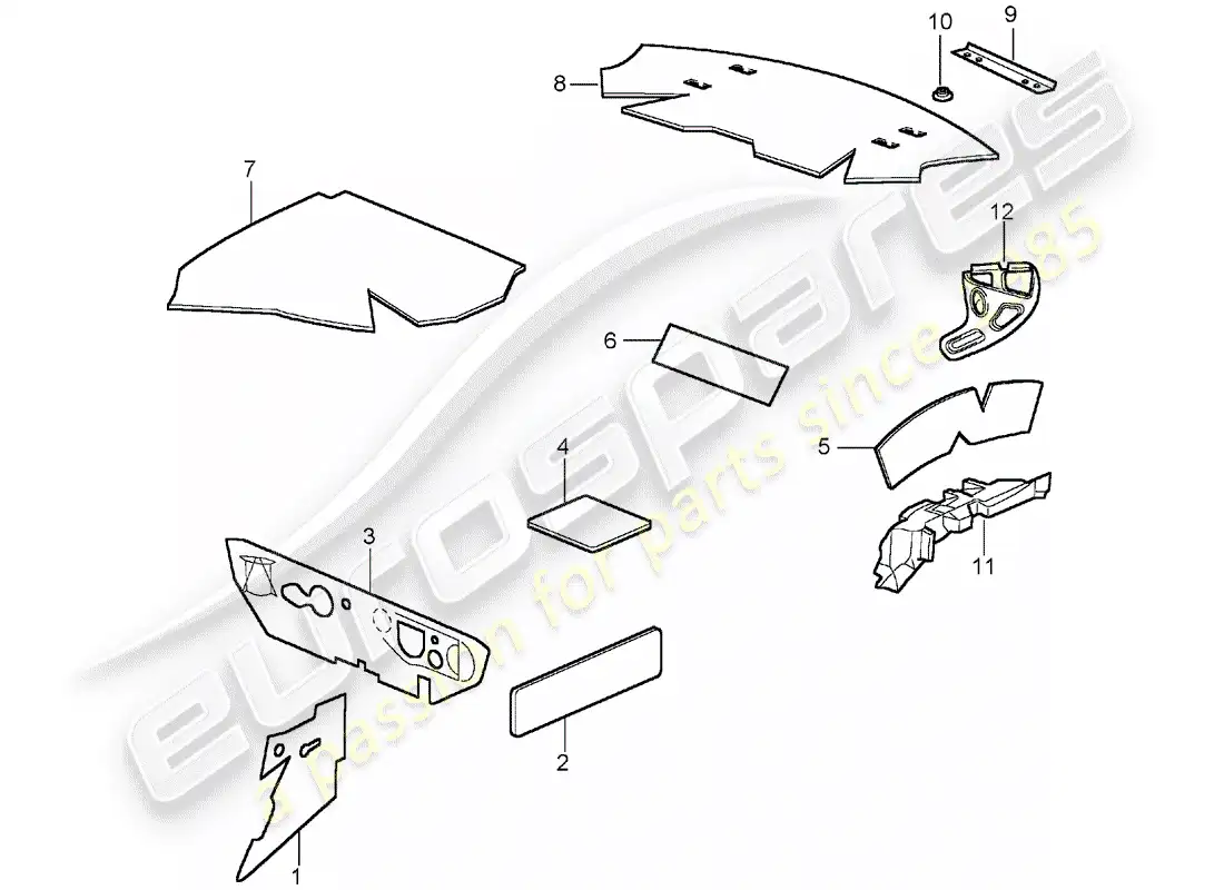 porsche 2004 (996 turbo / gt2) carrocería - insonorización 1 diagrama de piezas