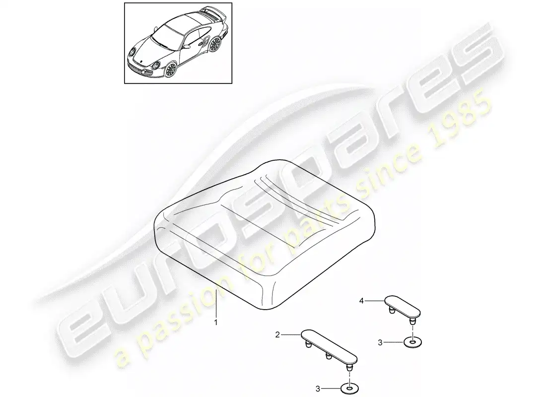 porsche 2013 (997-2 turbo / gt2 rs) cojín del asiento trasero diagrama de piezas