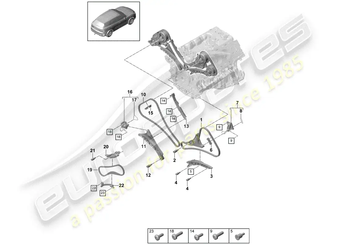 porsche 2020 (cayenne e3 9ya/9yb) cadena de distribución diagrama de piezas