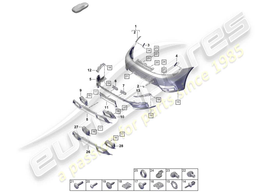 porsche 2024 (992-2) diagrama de pieza del parachoques trasero