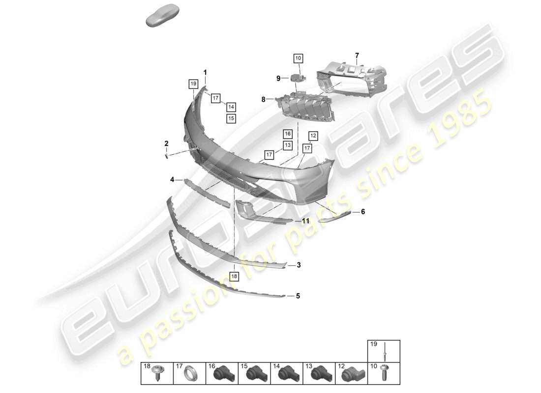 porsche 2024 (992-2) diagrama de piezas del parachoques delantero aerokit