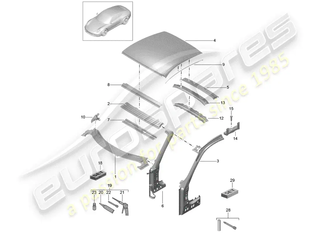 porsche 2014 (991-1) capucha diagrama de piezas