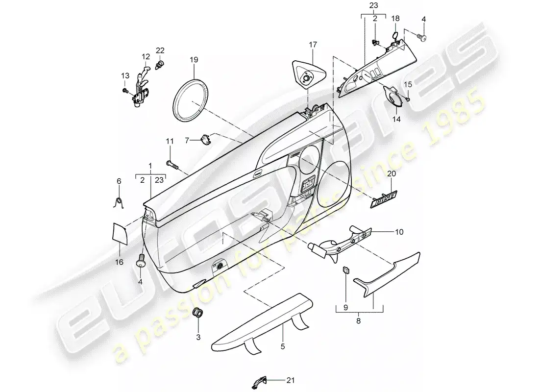 porsche 2008 (987 boxster) panel de la puerta diagrama de piezas