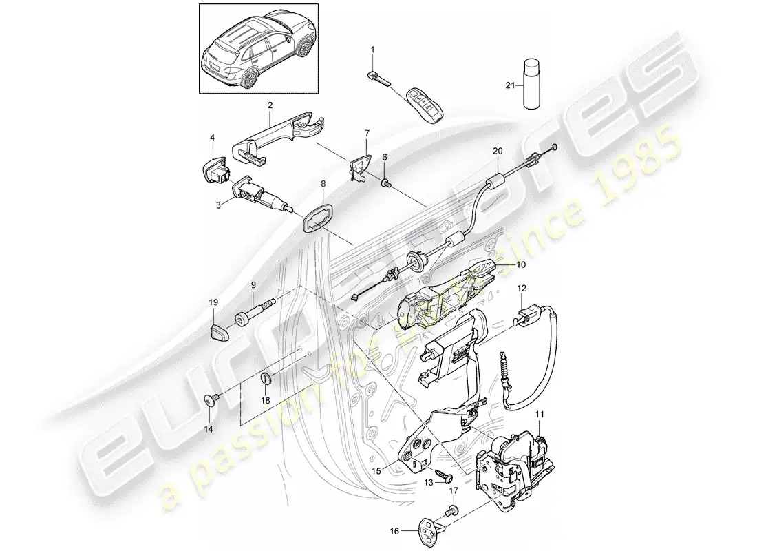 porsche 2016 (cayenne e2 92a) manija de la puerta diagrama de piezas
