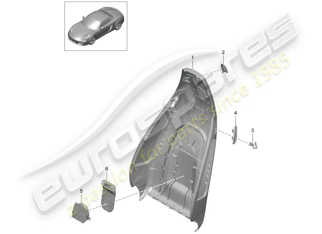 porsche 2016 (981 boxster) carcasa del respaldo diagrama de piezas