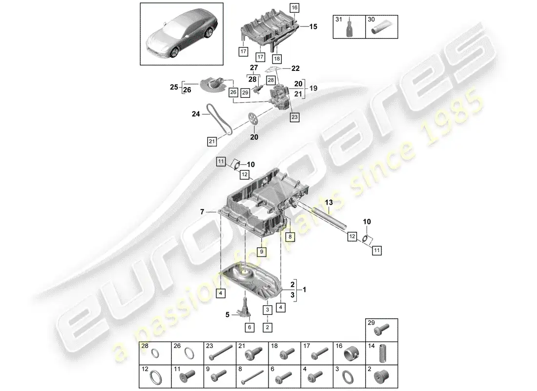 porsche 2017 (panamera 971-1) diagrama de piezas de la carcasa conductora de aceite