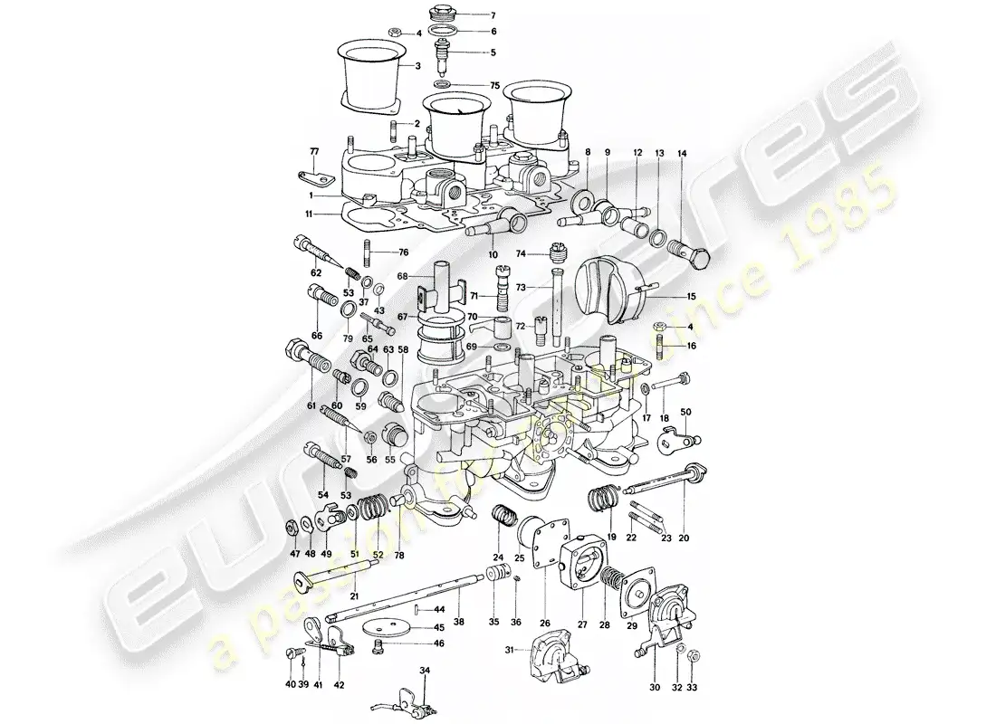 porsche 1976 (914) carburador - material de reparación diagrama de piezas