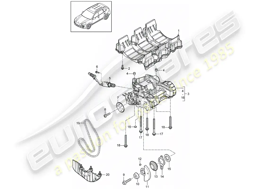 porsche 2013 (cayenne e2 92a) diagrama de piezas de la placa deflectora de aceite
