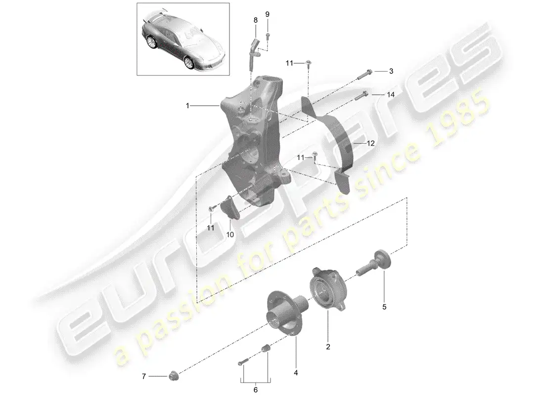 porsche 2020 (991-2 r/gt3/rs) portador de ruedas diagrama de piezas