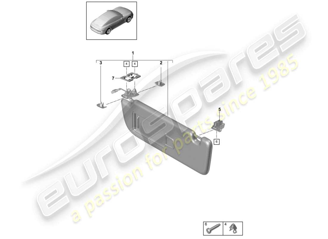 porsche 2021 (panamera 971-1) sun vizors diagrama de piezas
