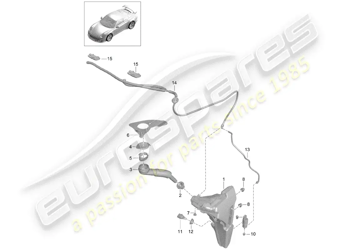 porsche 2016 (991-1 r/gt3/rs) windshield washer unit diagrama de piezas