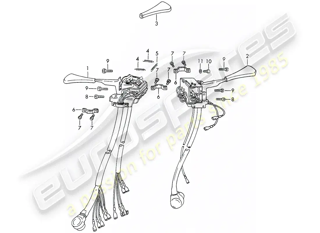 porsche 1966 (911/912) interruptor de la columna de dirección diagrama de piezas
