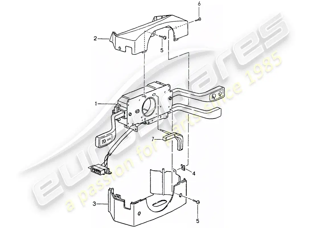 porsche 1991 (964) interruptor de la columna de dirección diagrama de piezas