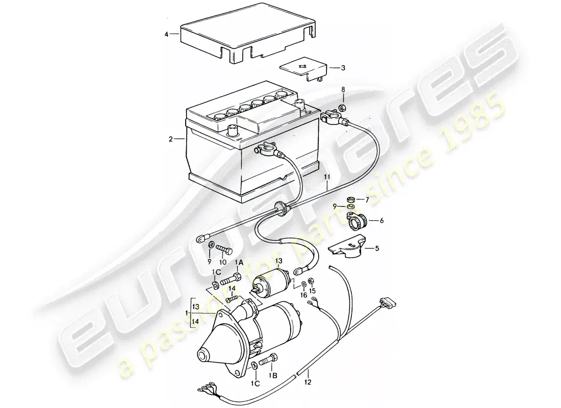 porsche 1986 (924s) arranque - batería - mazo de cables diagrama de piezas