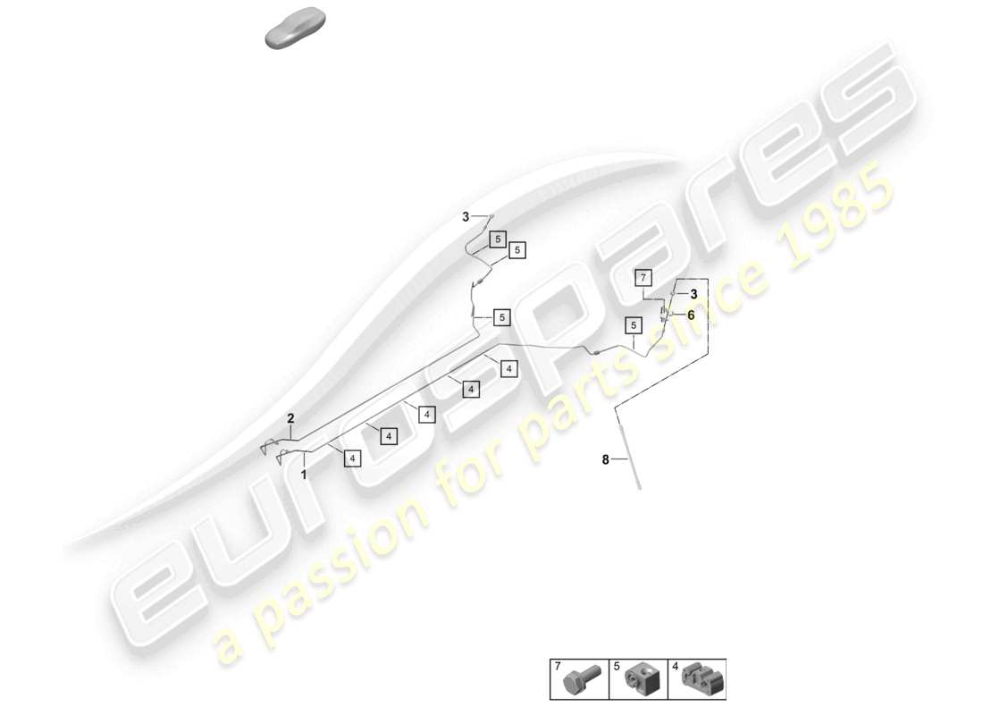 porsche 2023 (992-1 turbo / s) diagrama de piezas de la parte trasera de la parte inferior de la carrocería del centro de la línea de freno