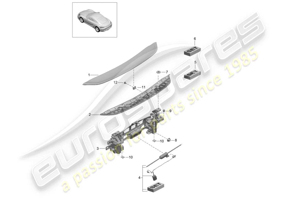 porsche 2023 (718 cayman) diagrama de piezas del spoiler trasero