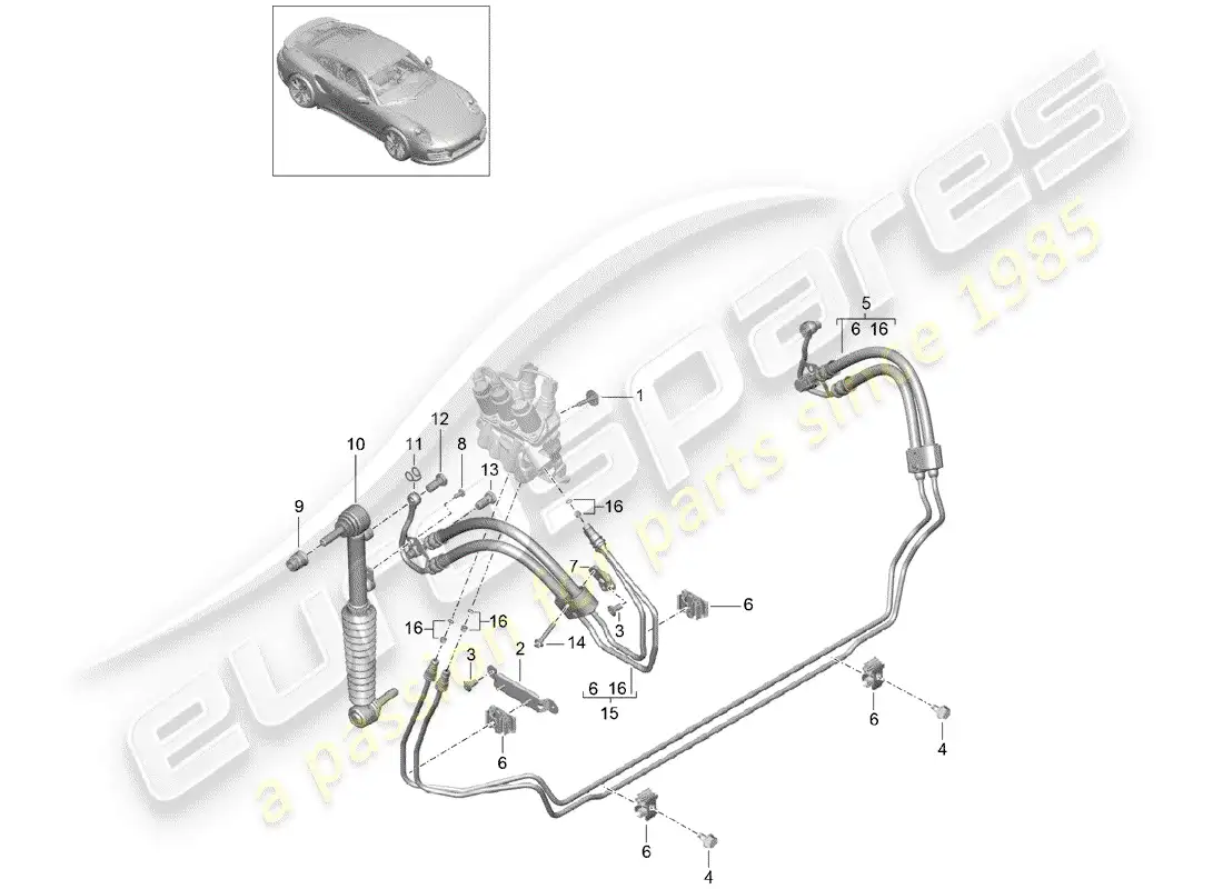 porsche 2016 (991-1 turbo) línea hidráulica diagrama de piezas