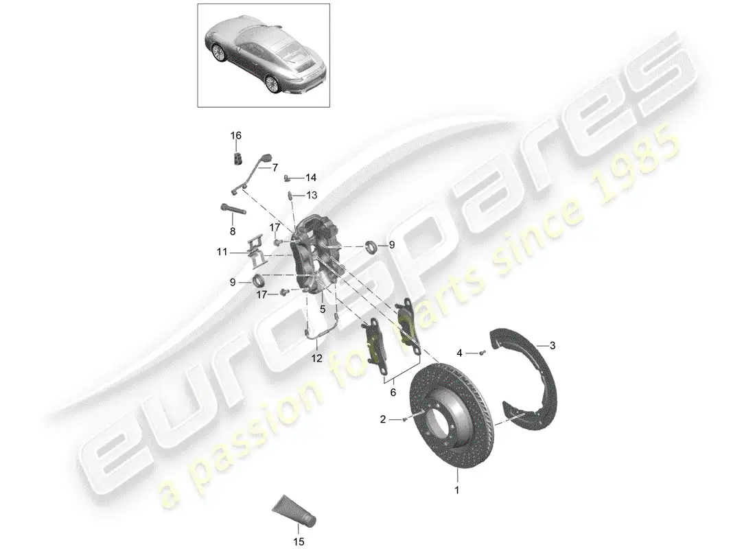 porsche 2014 (991-1 turbo) frenos de disco diagrama de piezas