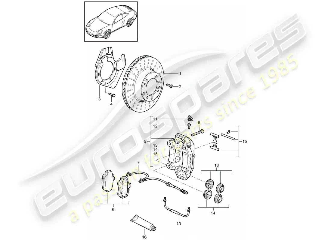 porsche 2009 (997-2) frenos de disco diagrama de piezas