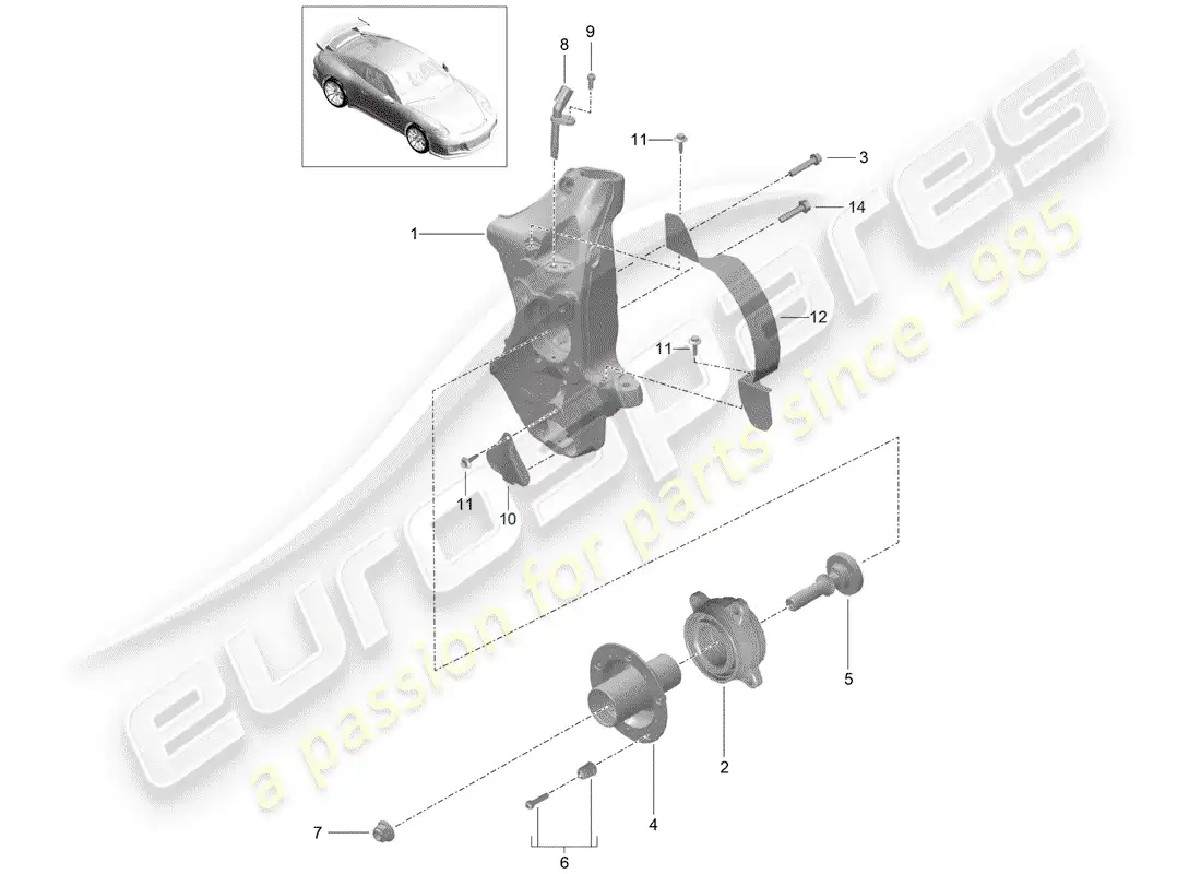 porsche 2016 (991-1 r/gt3/rs) portador de ruedas diagrama de piezas