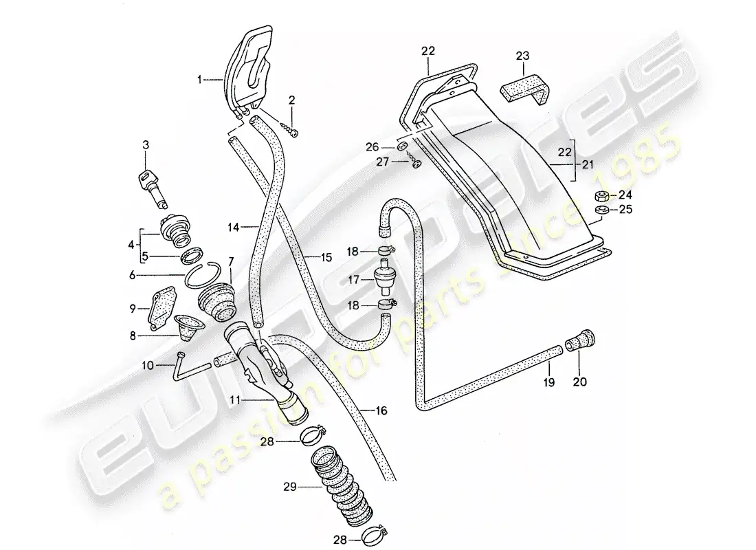 porsche 1990 (944) relleno de cuello diagrama de piezas