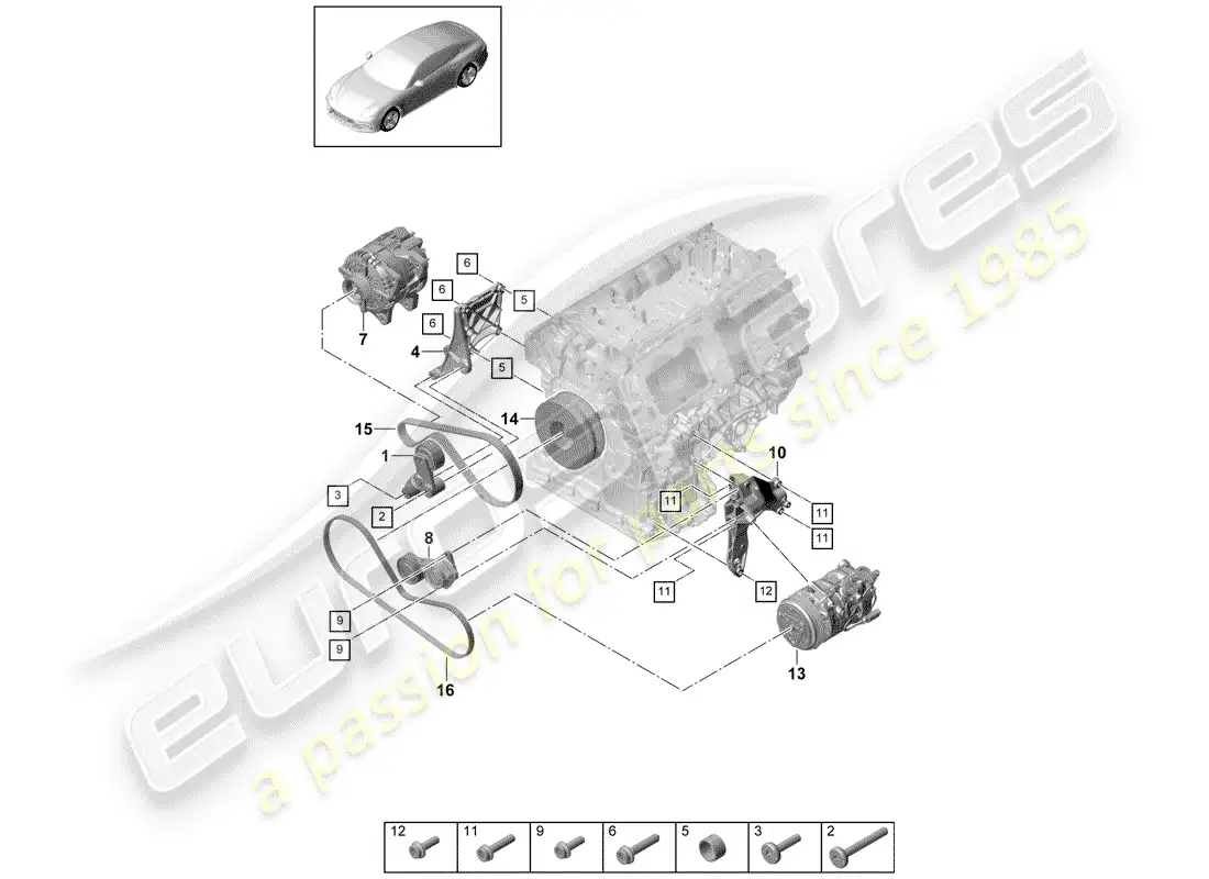 porsche 2017 (panamera 971-1) cinturón acanalado en v diagrama de piezas