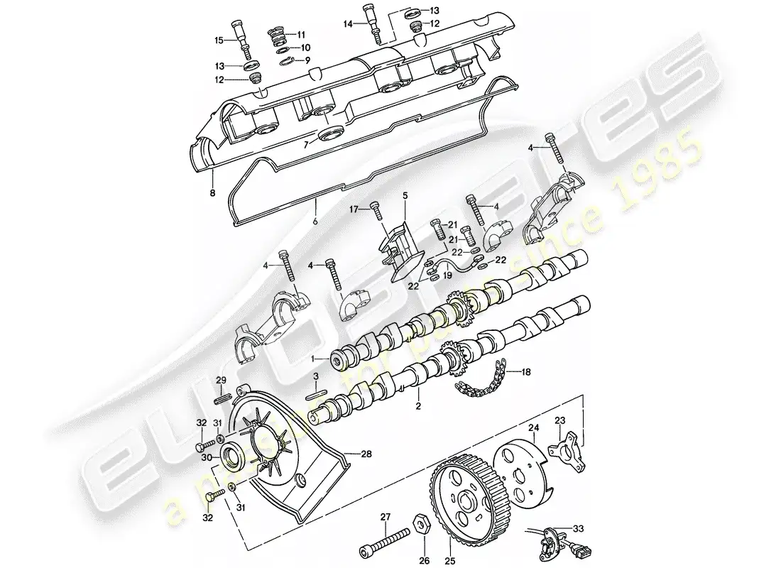 porsche 1986 (944) árbol de levas diagrama de piezas