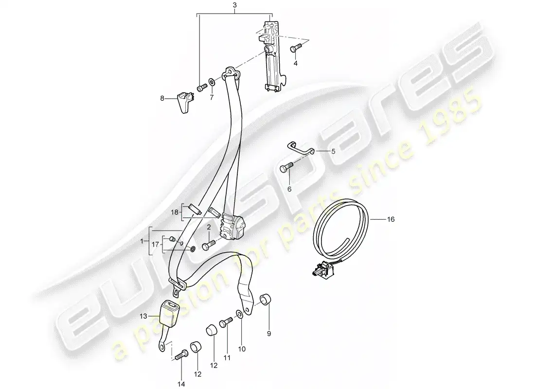 porsche 2007 (997-1 turbo / gt2) cinturón de seguridad diagrama de piezas