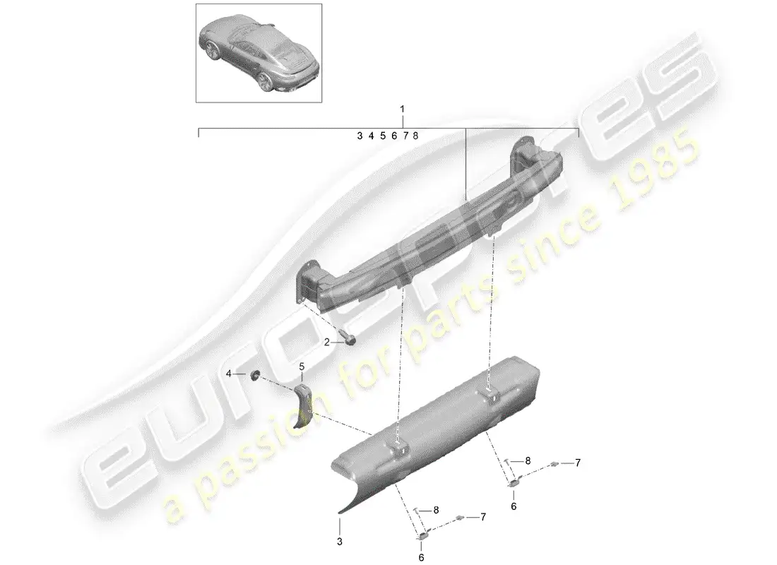 porsche 2014 (991-1 turbo) soporte de parachoques diagrama de piezas