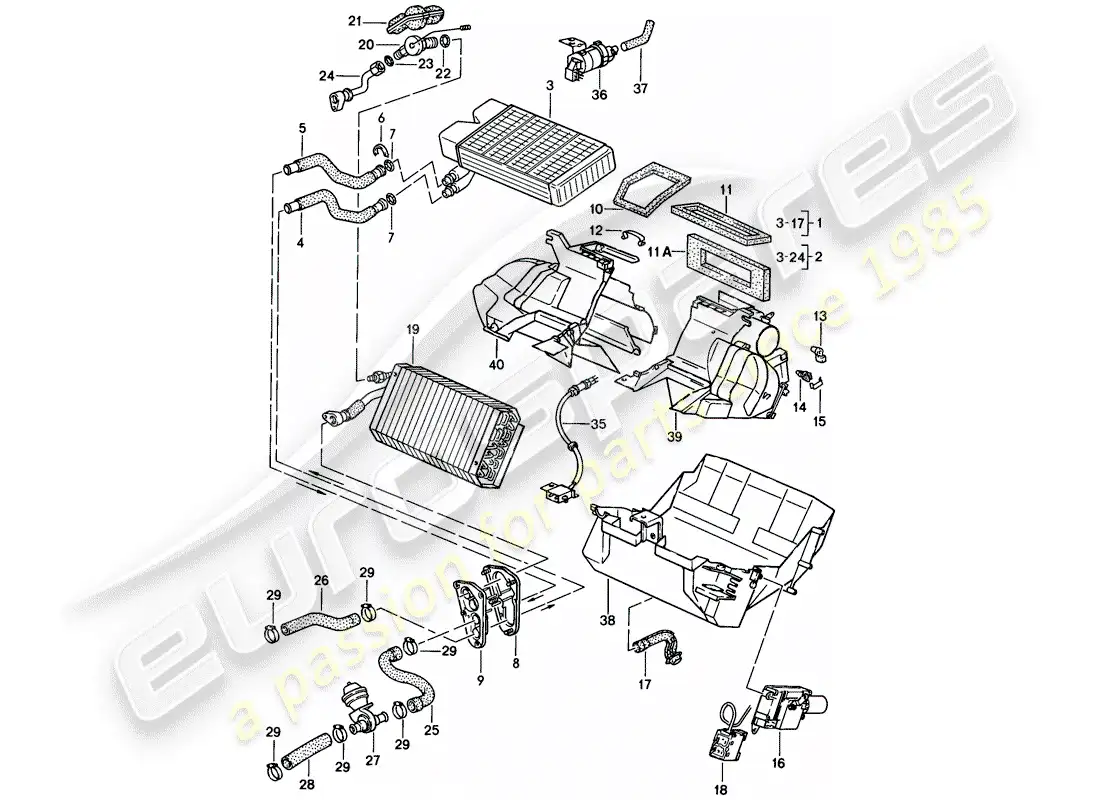 porsche 1986 (944) calentador - aire acondicionado diagrama de piezas