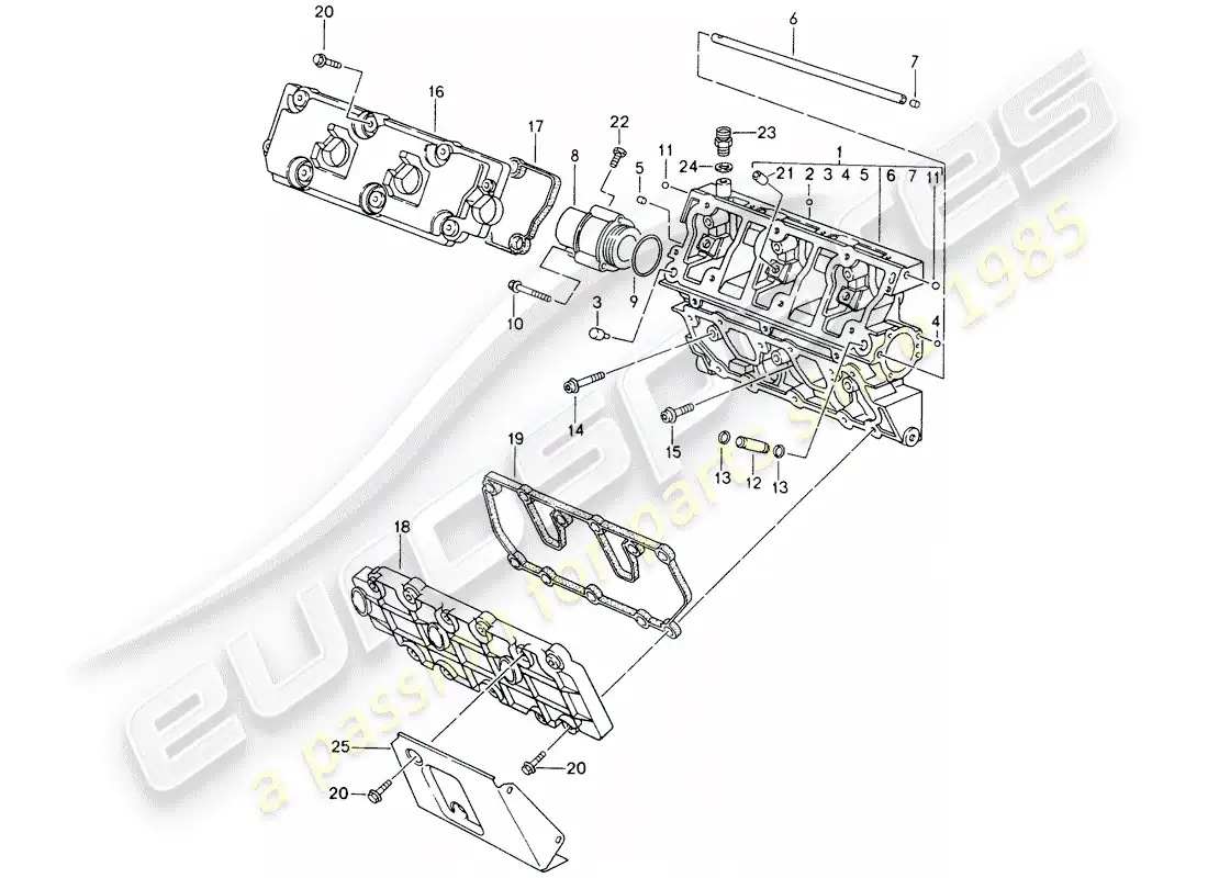 porsche 1996 (993) carcasa del árbol de levas diagrama de piezas