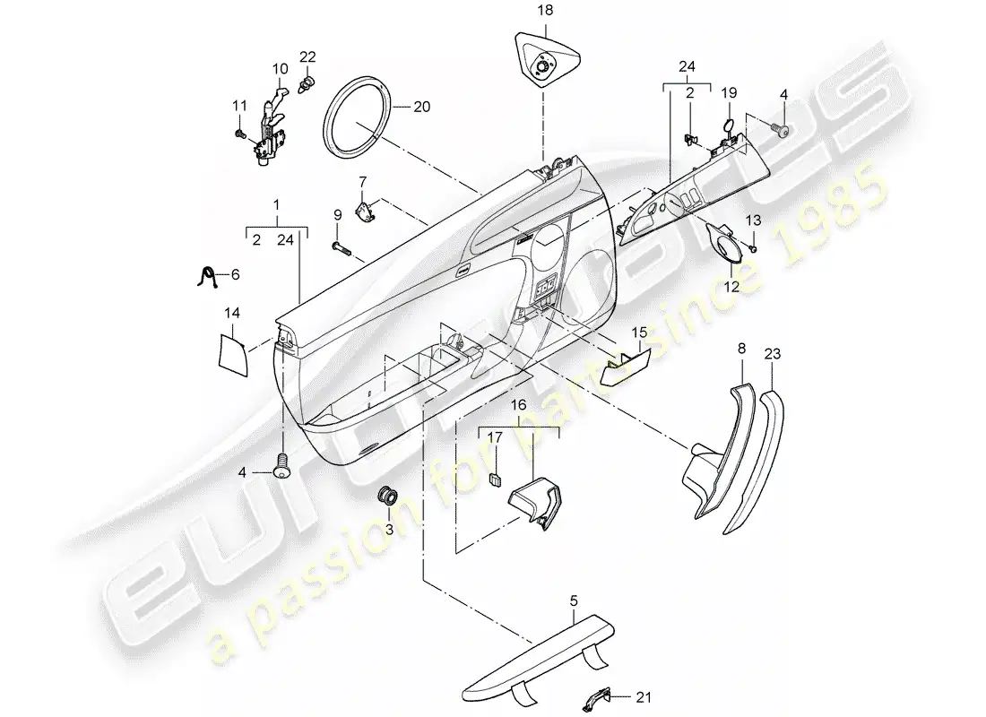 porsche 2008 (997-1 gt3) panel de la puerta diagrama de piezas