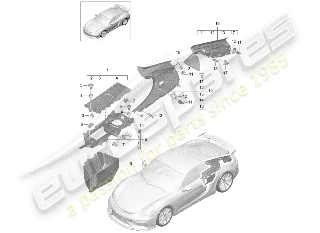 porsche 2016 (981 cayman gt4) diagrama de piezas de trims