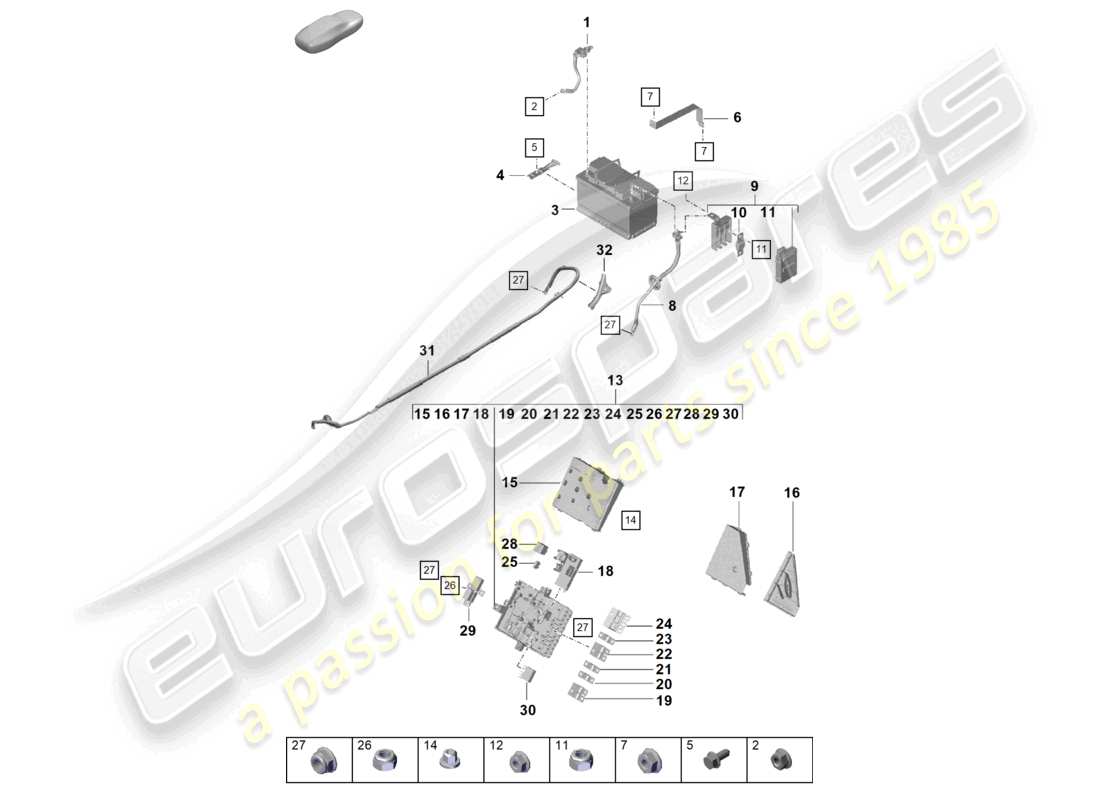 porsche 2021 (718 cayman gt4) diagrama de piezas del distribuidor de potencial de batería