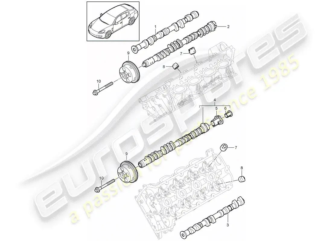 porsche 2013 (panamera 970) árbol de levas diagrama de piezas