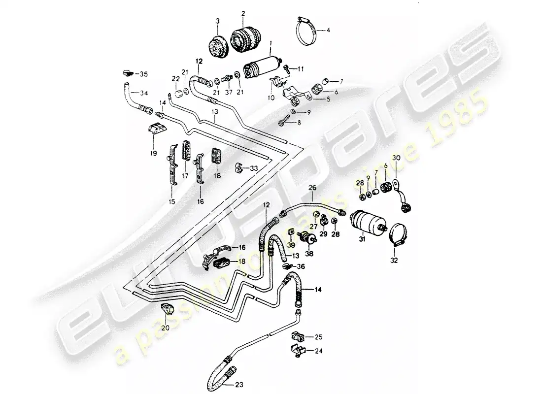 porsche 1992 (964) fuel system diagrama de piezas