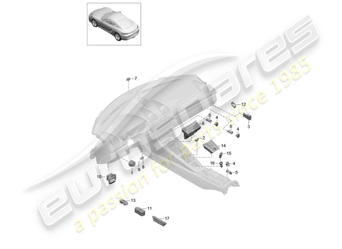 porsche 2021 (718 cayman) diagrama de piezas del panel de control del interruptor del aire acondicionado