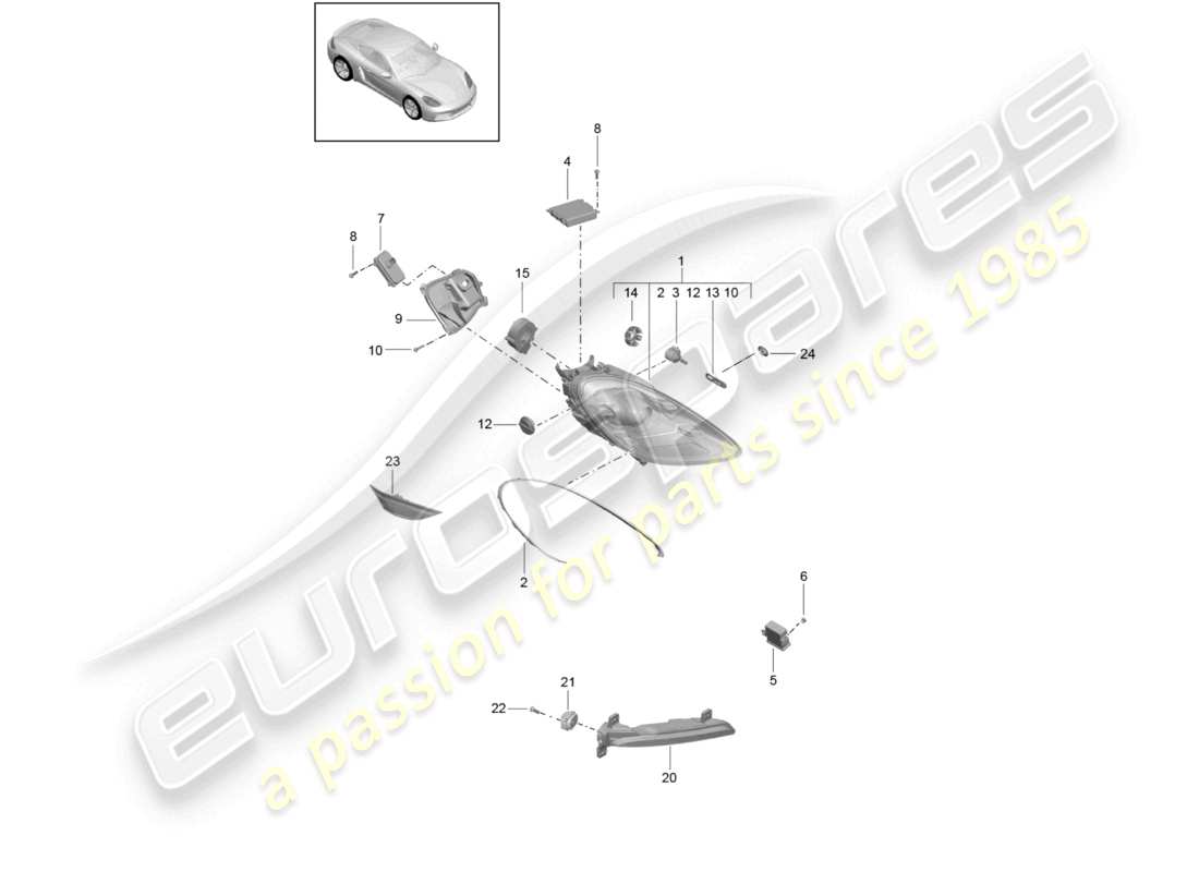 porsche 2021 (718 cayman) faros faro adicional indicador de señal de giro luz de posición lateral repetidor de señal de giro diagrama de piezas