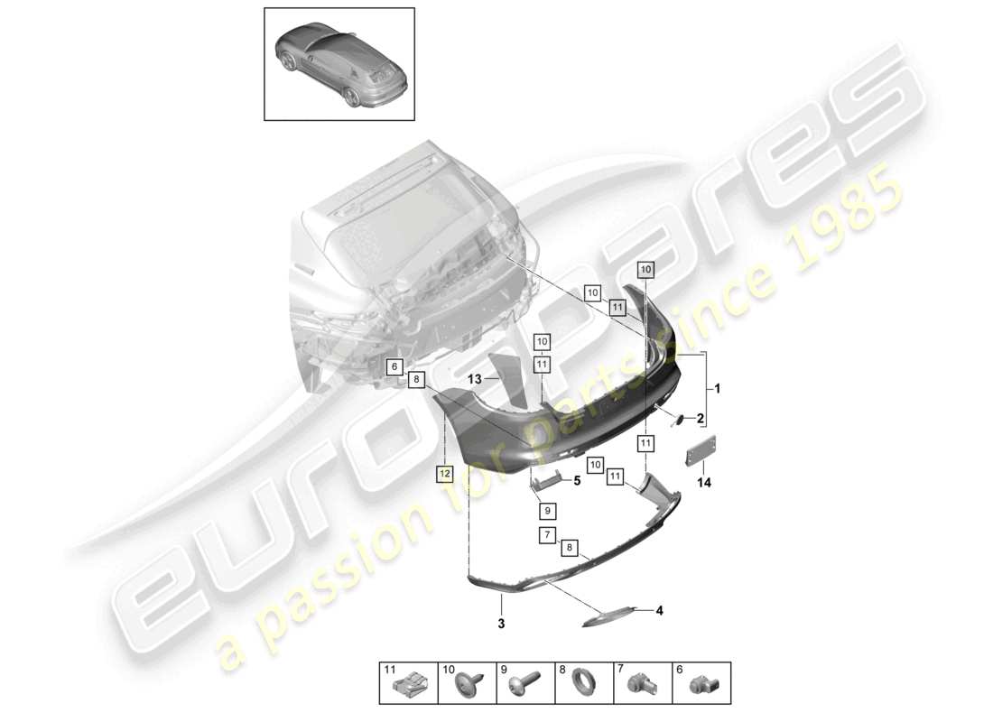 porsche 2021 (panamera 971-1) parachoques trasero diagrama de piezas