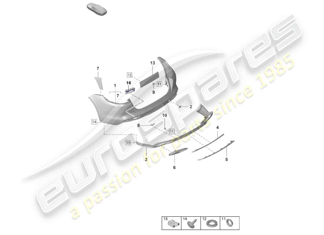 porsche 2022 (panamera 971-2) diagrama de piezas del parachoques trasero sport turismo sport design package