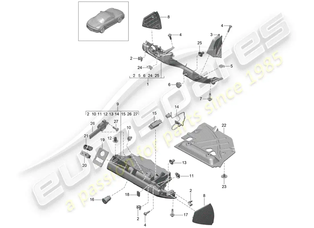 porsche 2013 (981 boxster) guantera diagrama de piezas