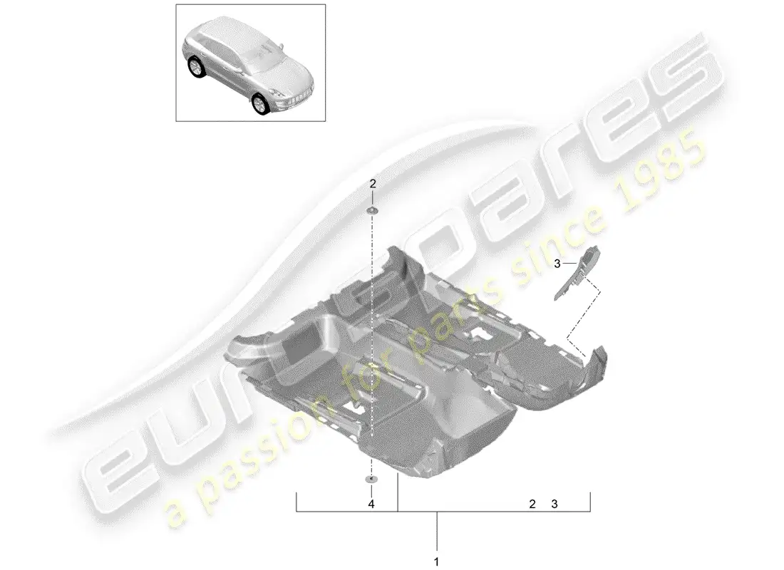 porsche 2016 (macan) cubierta de piso diagrama de piezas