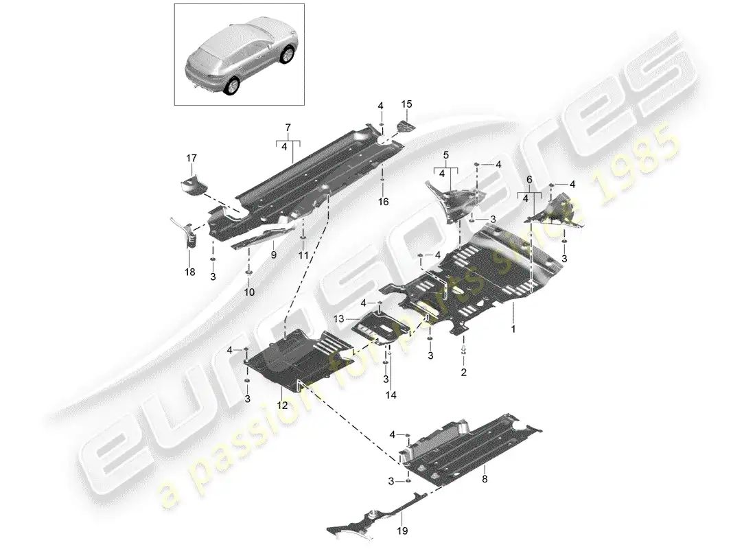 porsche 2016 (macan) revestimiento de bajos diagrama de piezas