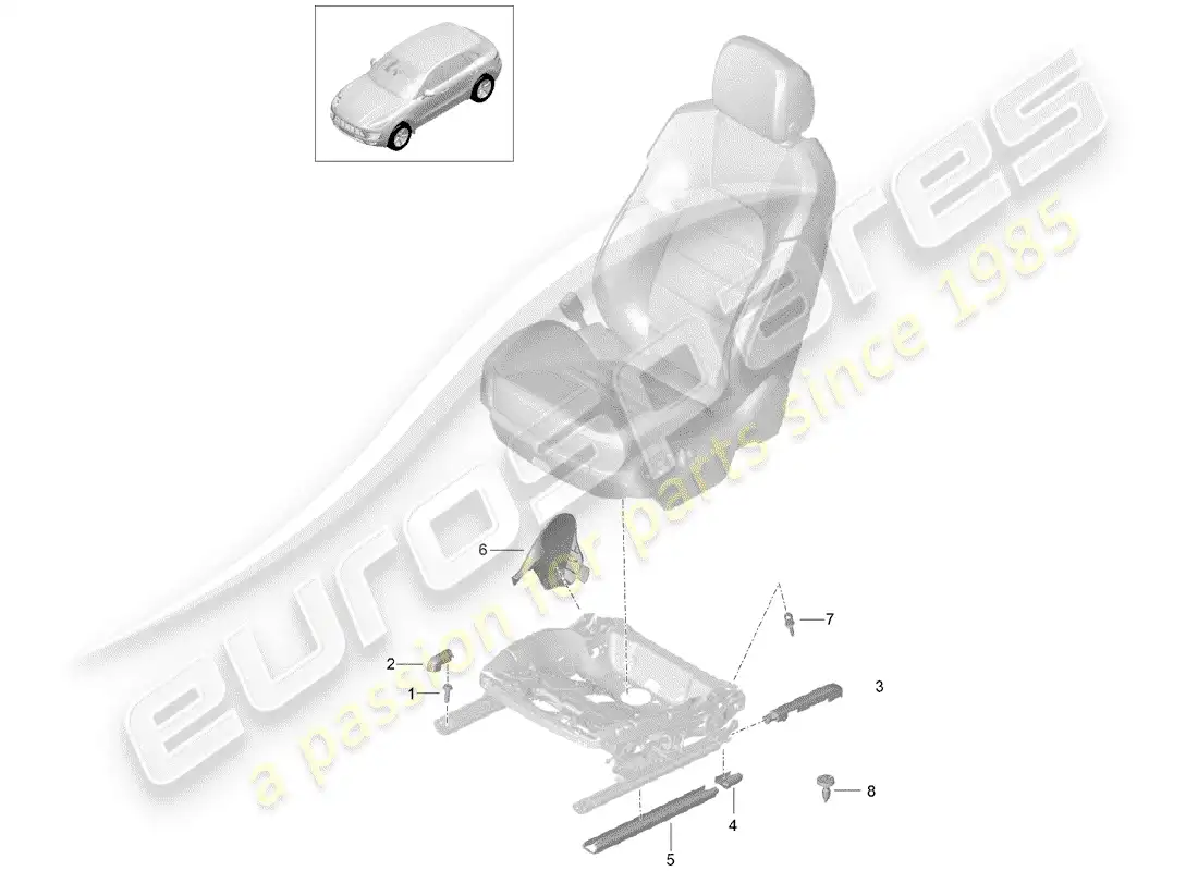 porsche 2016 (macan) riel del asiento diagrama de piezas