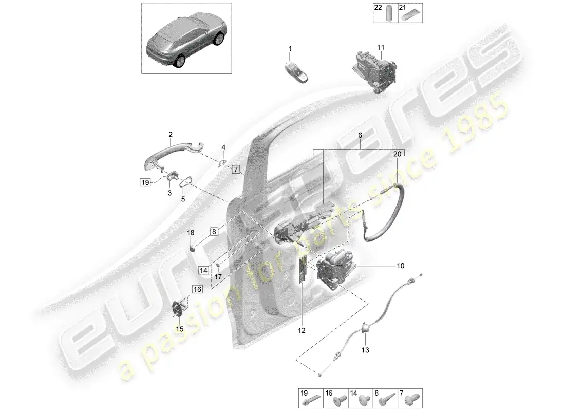 porsche 2019 (macan) pestillos de puerta diagrama de piezas