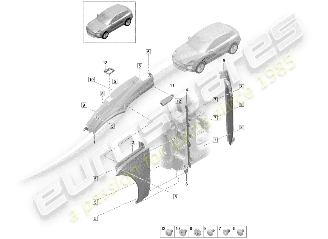 porsche 2019 (macan) defensa diagrama de piezas