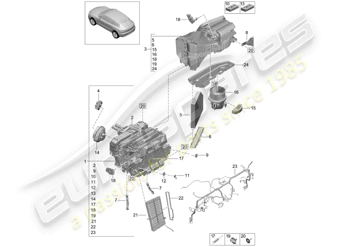porsche 2019 (macan) aire acondicionado diagrama de piezas