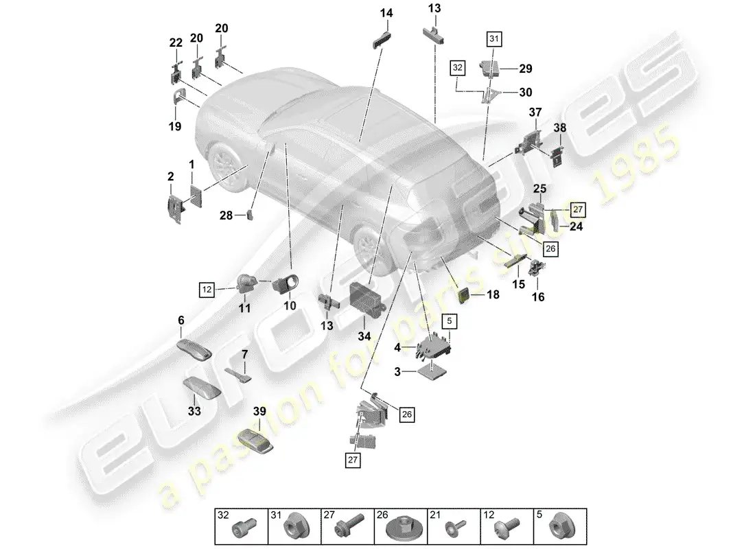 porsche 2018 (cayenne e3 9ya/9yb) unidades de control diagrama de piezas